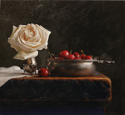 35. Cherries and a Rose 13 1/2 x 15