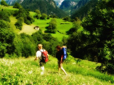 2 hikers, 1 rider - Soglio, Switzerland