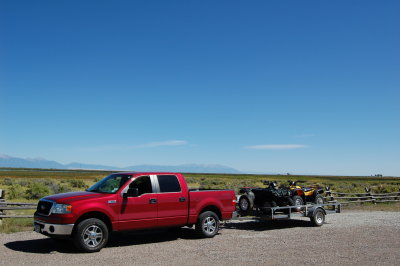 San Luis Valley, Crew Cab and ATV Trailer on the way to the job