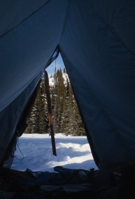 out the tent door