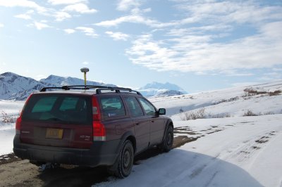 Volvo with Trimble R8, Denali in the distance