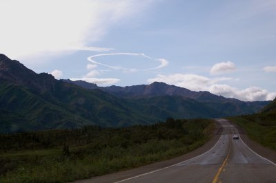 jet-jockey contrail on the Parks Highway north of Healy