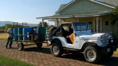 Manuel's Jeep and the fuel trailer