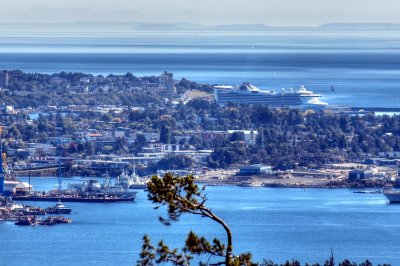 Photo taken from Mill Hill looking SE. Esquimalt Harbour is in the foreground. HDR image by Photomatix Pro 3.