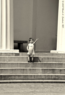 Our Little Orator, On the Steps of the Chapel On North Campus In Black and White.