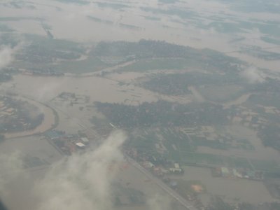 Vue aérienne d'un pays inondé