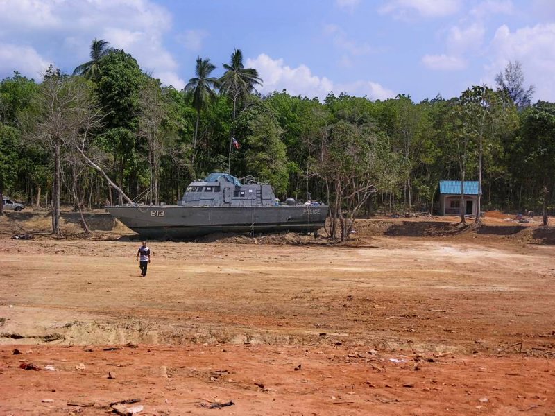 Police Boat by the side of the road - 53 day later