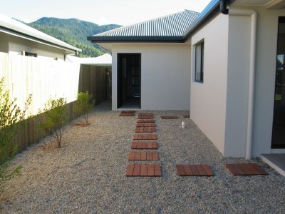 From the patio to the garage.