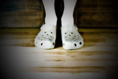 White shoes after Labor Day (also OOF, overprocessed, centered, and they're crocs!)