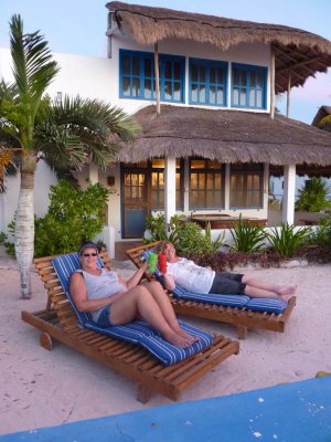 Tammy and Denise relaxing in front of Casa Blanca