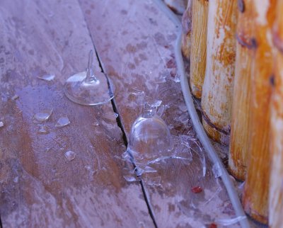 The first casualty .. Tammy claims it was the wind .. worst part .. Orlando had just filled the glass