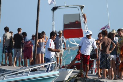 lots of people waiting on the dock to go whale shark viewing