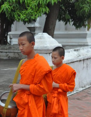 Two novices collecting breakfast