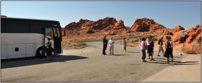 A Bus Tour Stops at the Visitors Center