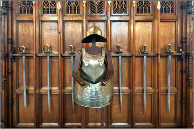 A Suit of Armor and Weapons in the Great Hall