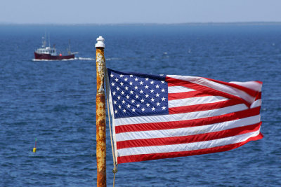 Flag flying, looking to the mainland.