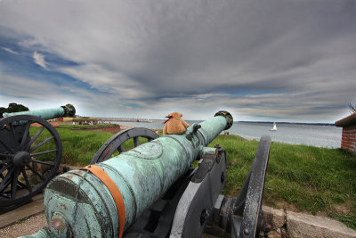 On the fortification of Kronborg. View over the sea border to Sweden