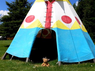 Receiving a welcome in the blue tepee