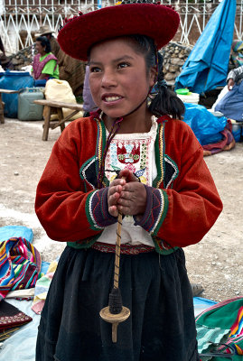 Quechua Girl Spinning Alpaca Wool