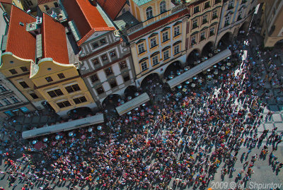 Crowds Watching Astronomical Clock. Old City Hall, Prague