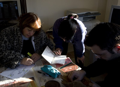 Evangelia and some students prepare a map of the excavation-sites