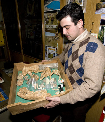 Giorgos showing some valuable bones at Aristoteles University of Thessaloniki