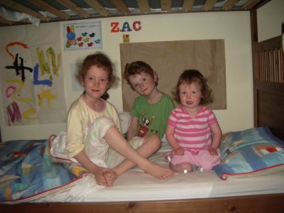 3 monkeys in the bed