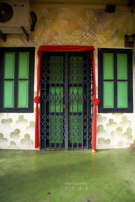 green door and windows