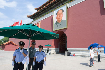 BEIJING - JUNE 04: A strong presence of uniformed and plainclothes police personnels guard the Tiananmen Square on June 04, 2009