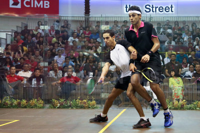 Men's final: Tarek Momen upset Mohamed El Shorbagy.