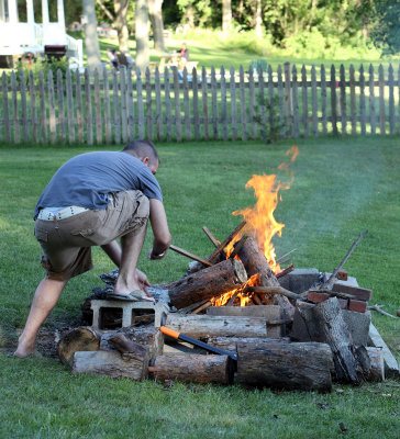 Mike woking the fire