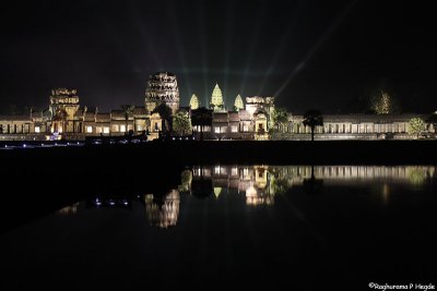 Angkor Wat lit after dark