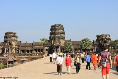 The outer wall of Angkor Wat and the bridge over the moat