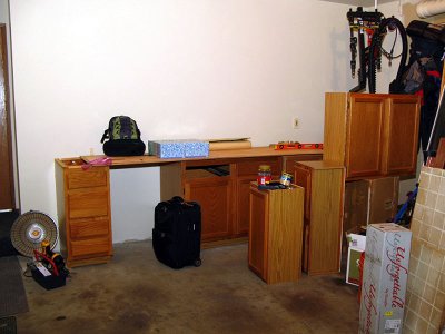 Old kitchen cabinets find life in the garage