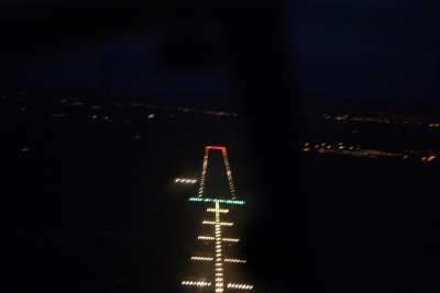 Final approach to 23 at Inverness (I have night rating)