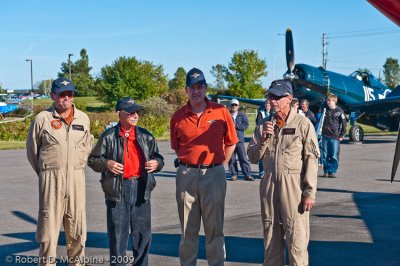 Vintage Wings Founder, Michael Potter, introduces Stocky.to the many visitors at the Vintage Wings Open House.