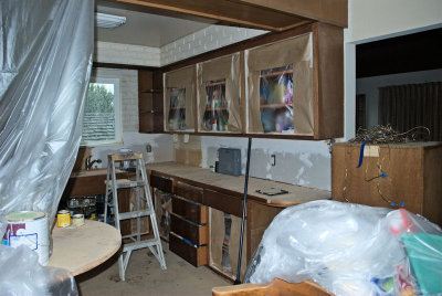 More Prep - Cupboard Doors in Garage for Sanding and Refinishing