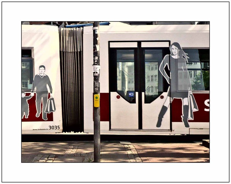 Tram Crossing the Cross Walk