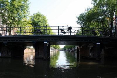 Cruising under a bridge on the canals