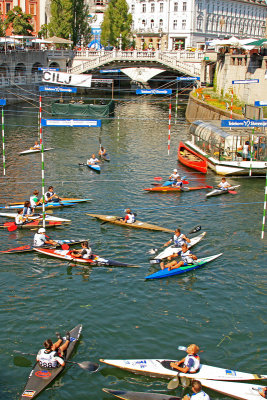 Kayaks on the Ljubljanica River