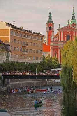 Kayaks on the Ljubljanica River