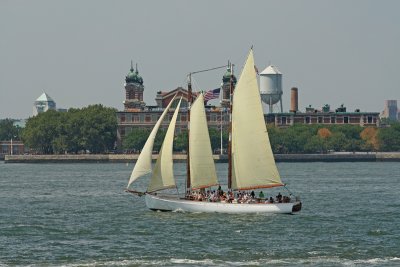 Ellis Island and a sailboat