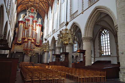 A 30 meter tall pipe organ inside Grote Church, Haarlem