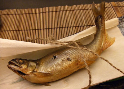 The fish was wrapped in bamboo leave and baked for 1hour