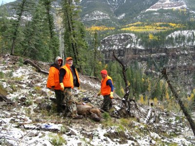 Mike, Jim and Mike with downed Elk