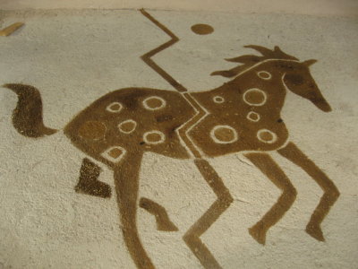 Acid etching of a pony on the patio