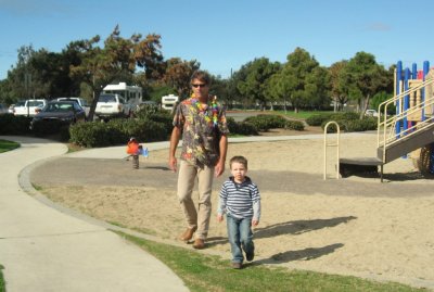 Mark and Dylan coming back from the playground