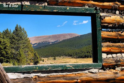 abandoned cabin view of Mount Massive