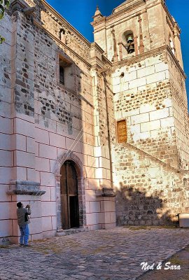 ringing the  bells at Mission San Ignacio