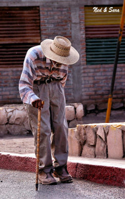 the oldest man  in Mulege shuffles along